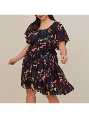 Torrid Mini Chiffon Ruffle Hem Skater Dress NWT 0 Large 12 Floral Flutter Sleeve